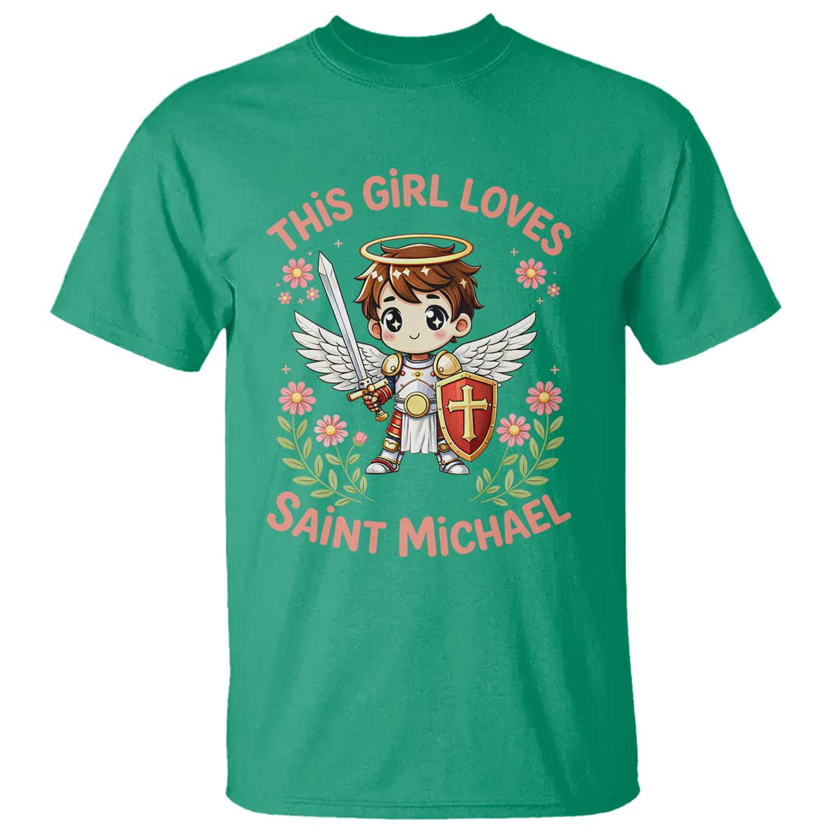 This Girl Loves Saint Michael T Shirt Catholic Faith Gift TS12 Irish Green Print Your Wear