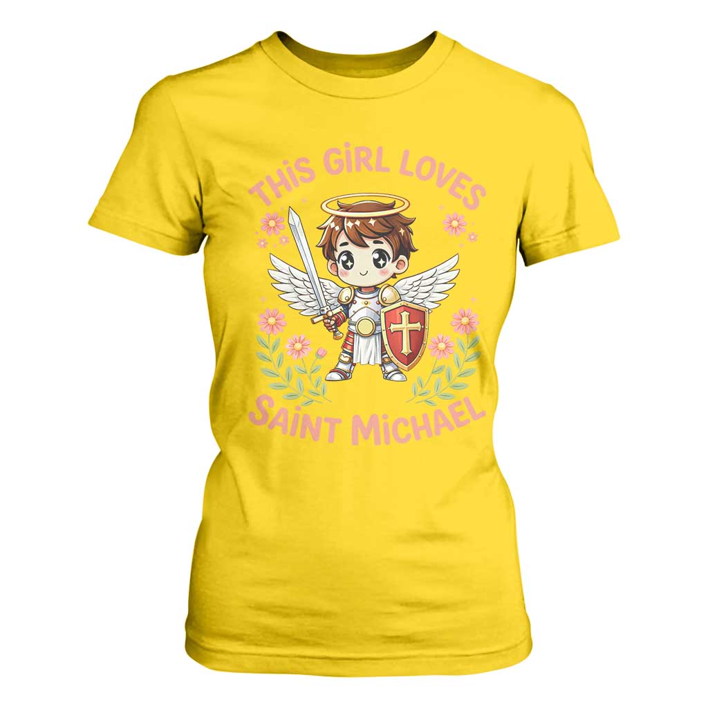 This Girl Loves Saint Michael T Shirt For Women Catholic Faith Gift TS12 Daisy Print Your Wear