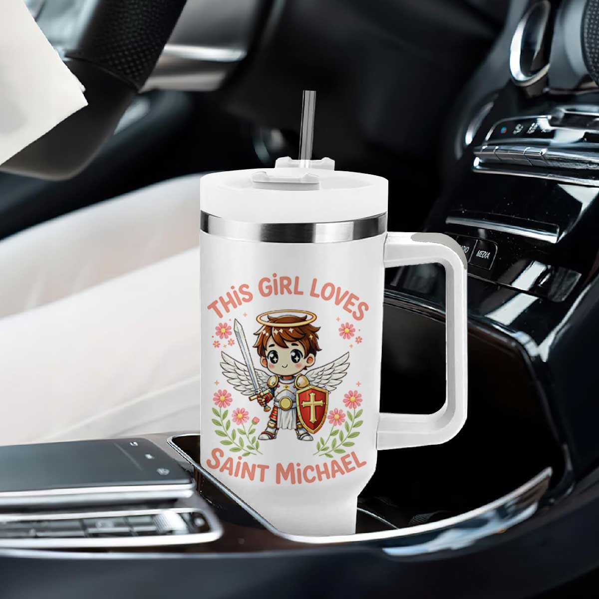 This Girl Loves Saint Michael Tumbler With Handle Catholic Faith Gift TS12 Print Your Wear