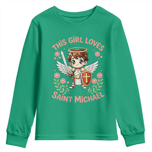 This Girl Loves Saint Michael Youth Sweatshirt Catholic Faith Gift TS12 Irish Green Print Your Wear