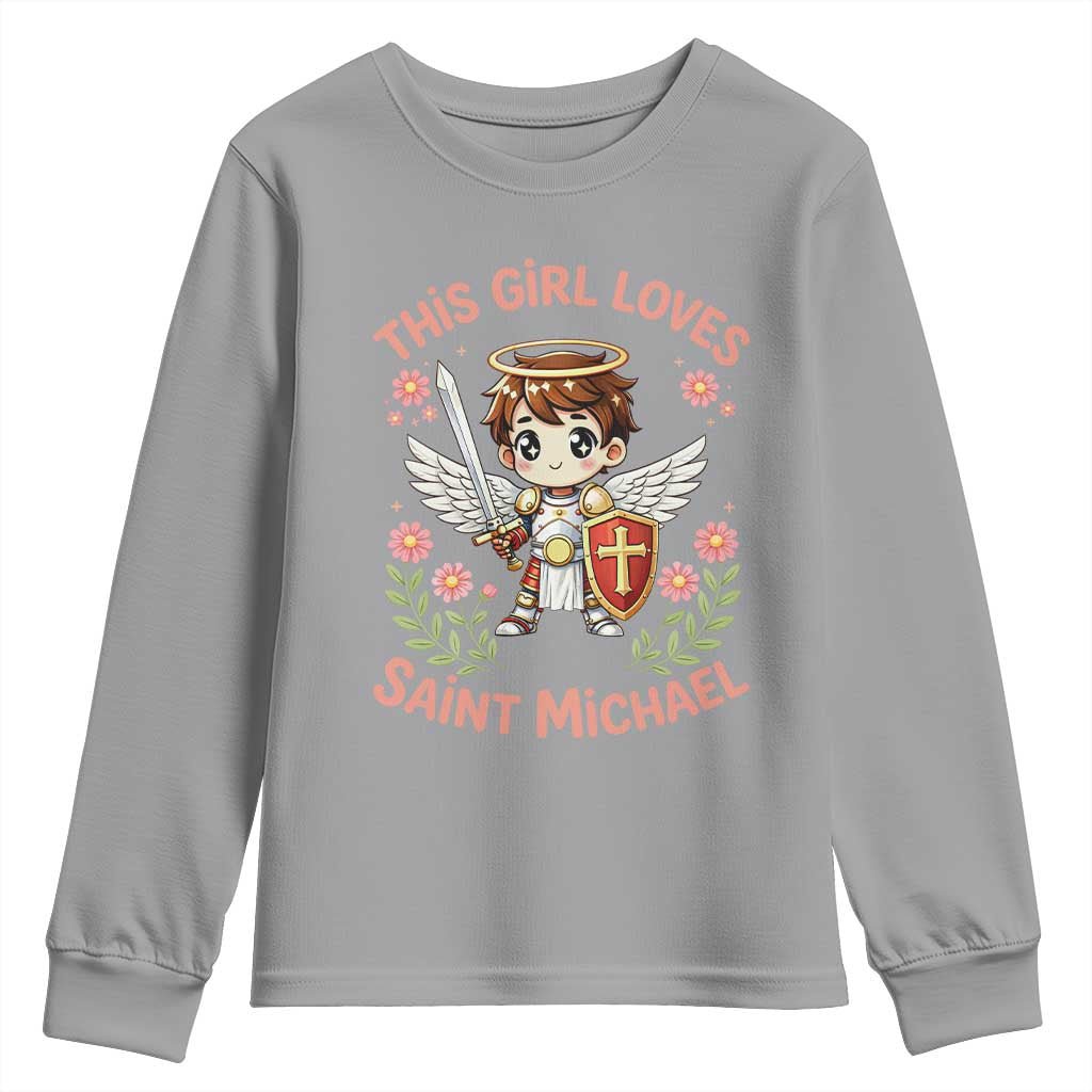 This Girl Loves Saint Michael Youth Sweatshirt Catholic Faith Gift TS12 Sport Gray Print Your Wear