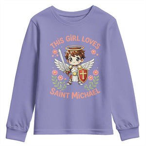 This Girl Loves Saint Michael Youth Sweatshirt Catholic Faith Gift TS12 Violet Print Your Wear