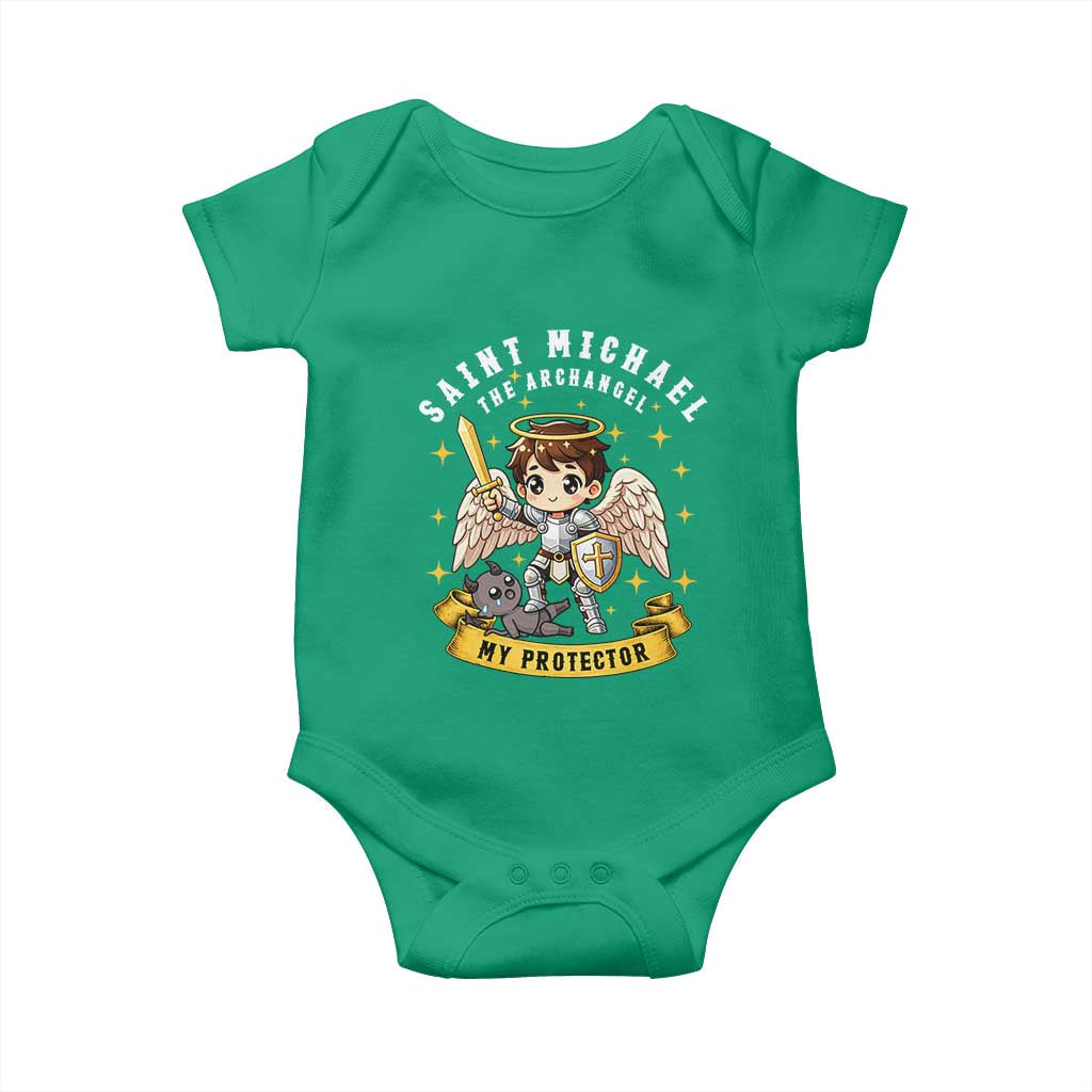 Funny Saint Michael Defeating Satan Baby Onesie Religious Faith Gift TS12 Irish Green Print Your Wear