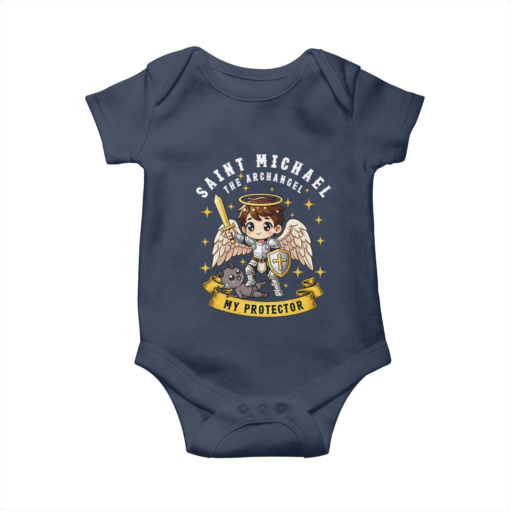Funny Saint Michael Defeating Satan Baby Onesie Religious Faith Gift TS12 Navy Print Your Wear