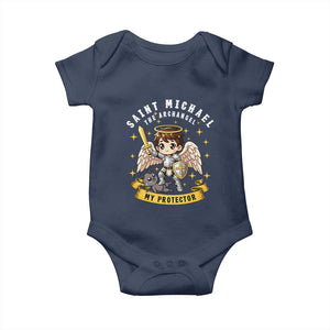 Funny Saint Michael Defeating Satan Baby Onesie Religious Faith Gift TS12 Navy Print Your Wear
