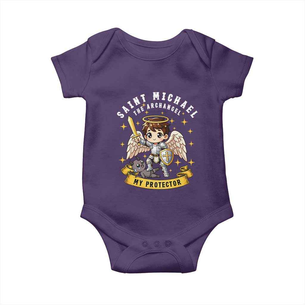 Funny Saint Michael Defeating Satan Baby Onesie Religious Faith Gift TS12 Purple Print Your Wear