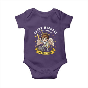Funny Saint Michael Defeating Satan Baby Onesie Religious Faith Gift TS12 Purple Print Your Wear