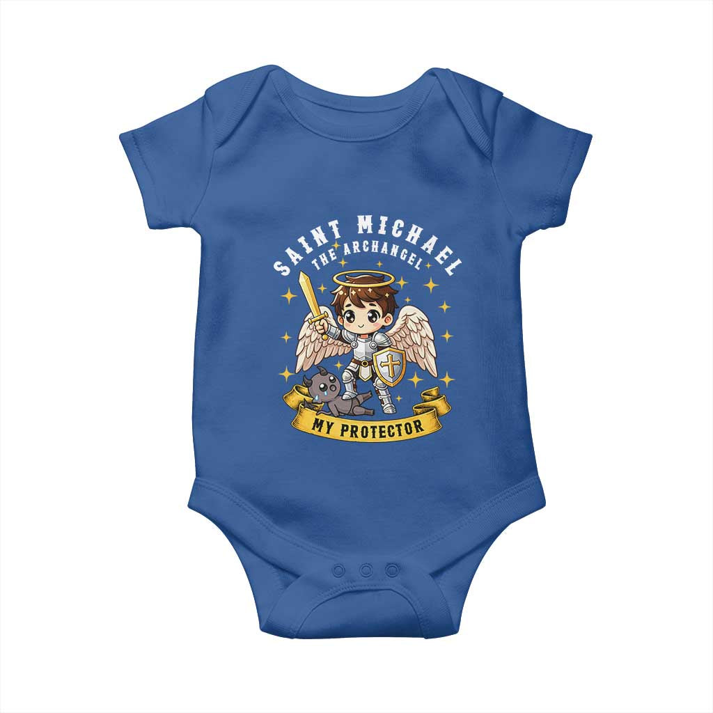 Funny Saint Michael Defeating Satan Baby Onesie Religious Faith Gift TS12 Royal Blue Print Your Wear