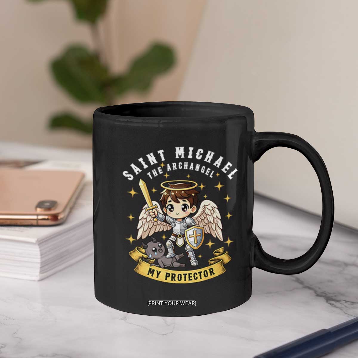 Funny Saint Michael Defeating Satan Coffee Mug Religious Faith Gift TS12 Print Your Wear