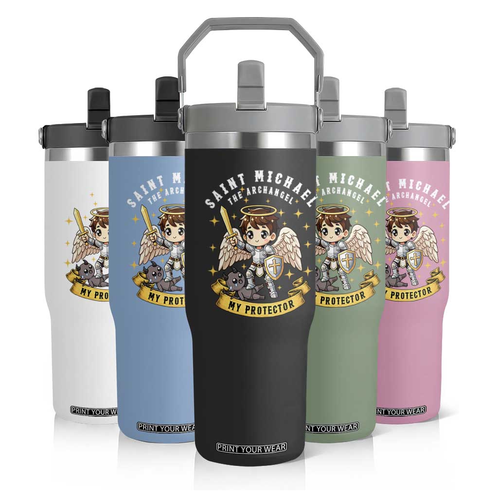 Funny Saint Michael Defeating Satan Flip Straw Tumbler Religious Faith Gift TS12 Print Your Wear