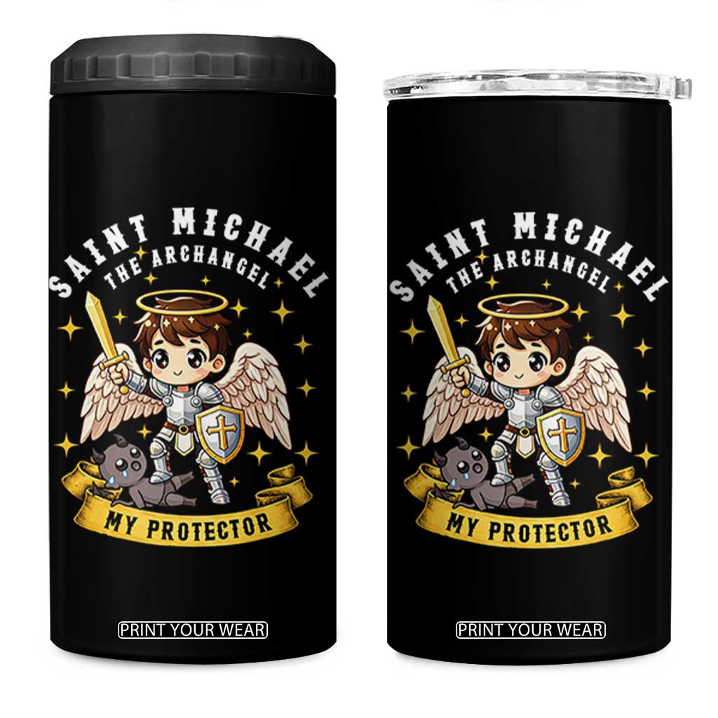 Funny Saint Michael Defeating Satan 4 in 1 Can Cooler Tumbler Religious Faith Gift TS12 One Size: 16 oz Black Print Your Wear