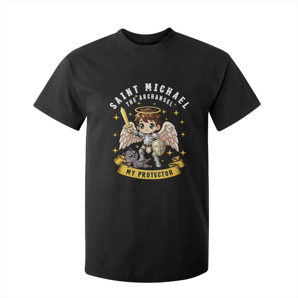 Funny Saint Michael Defeating Satan T Shirt For Kid Religious Faith Gift TS12 Black Print Your Wear