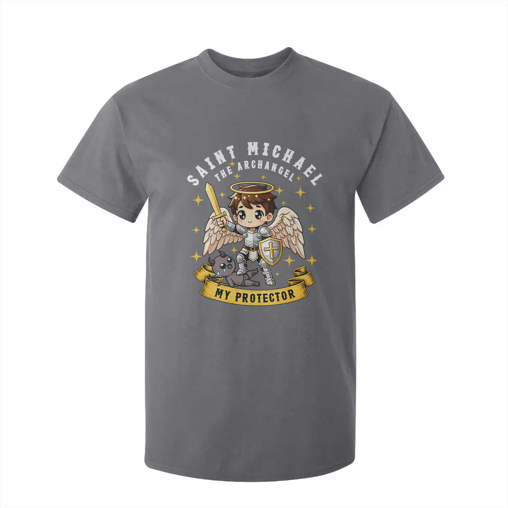 Funny Saint Michael Defeating Satan T Shirt For Kid Religious Faith Gift TS12 Charcoal Print Your Wear