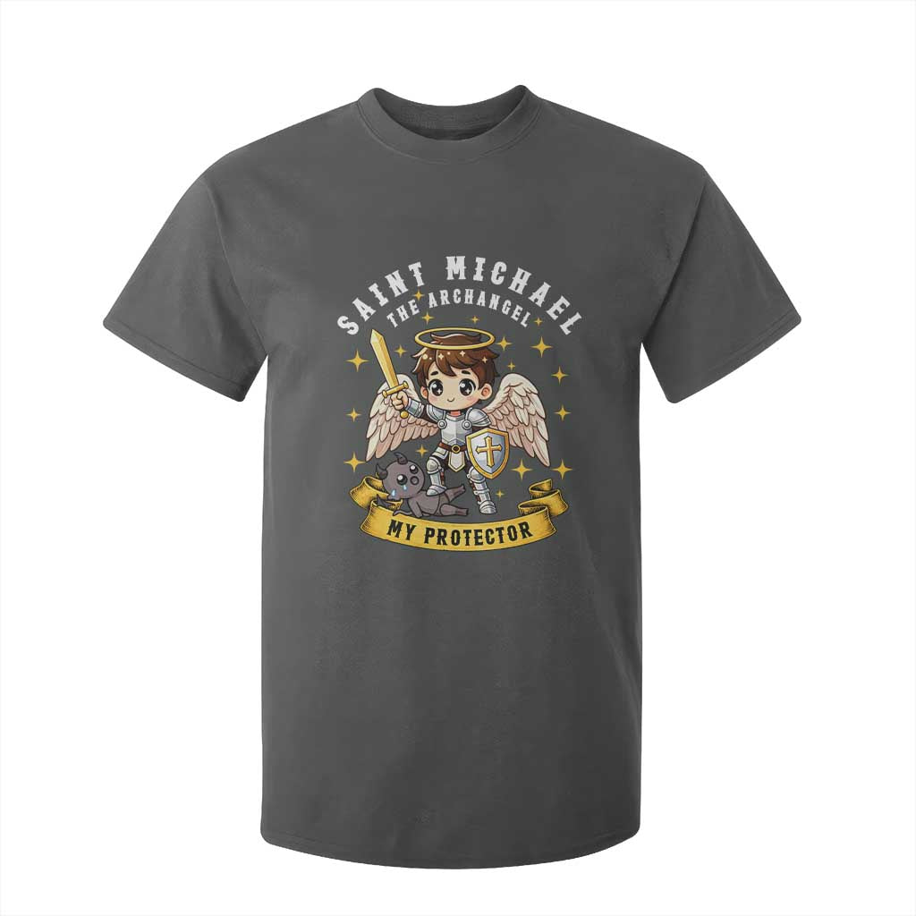Funny Saint Michael Defeating Satan T Shirt For Kid Religious Faith Gift TS12 Dark Heather Print Your Wear