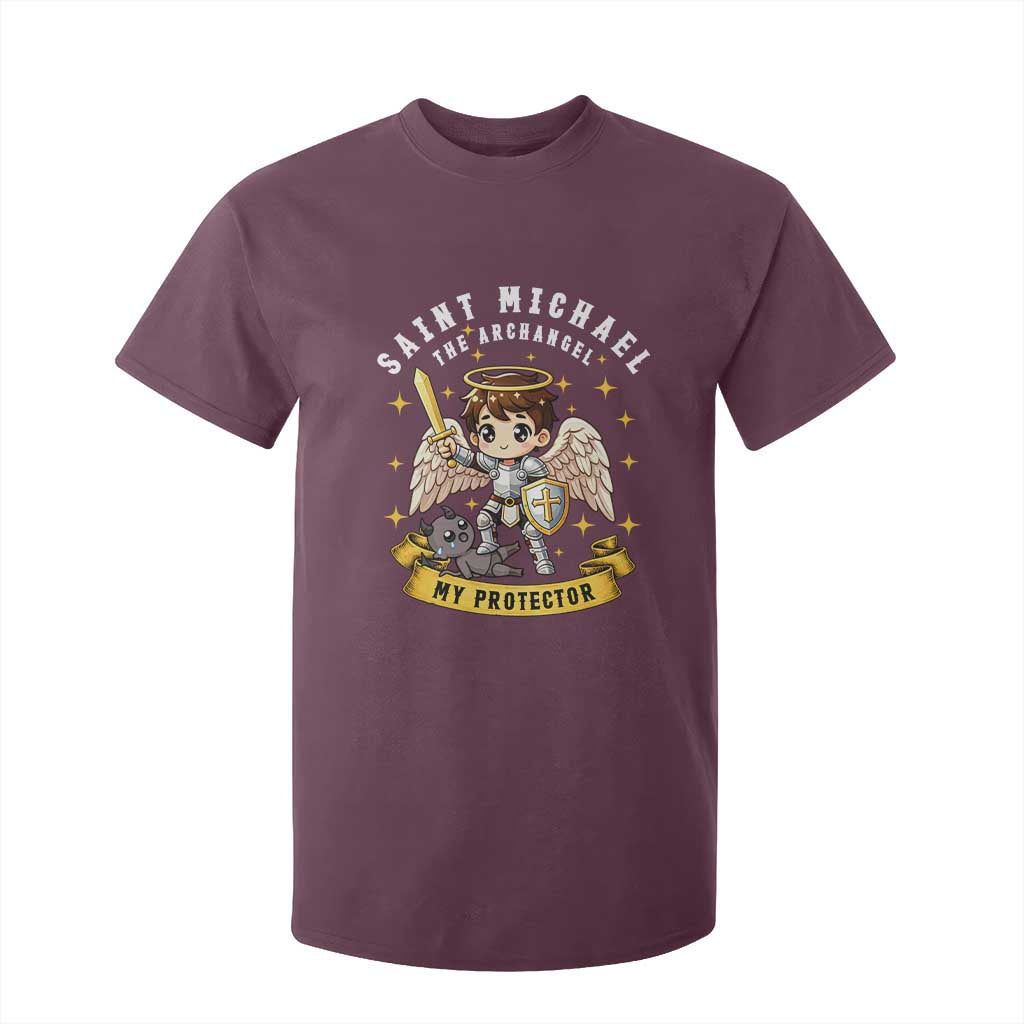 Funny Saint Michael Defeating Satan T Shirt For Kid Religious Faith Gift TS12 Maroon Print Your Wear