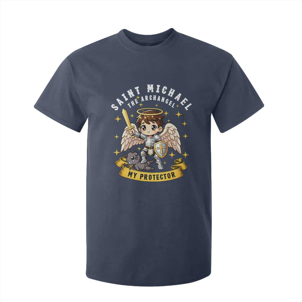Funny Saint Michael Defeating Satan T Shirt For Kid Religious Faith Gift TS12 Navy Print Your Wear