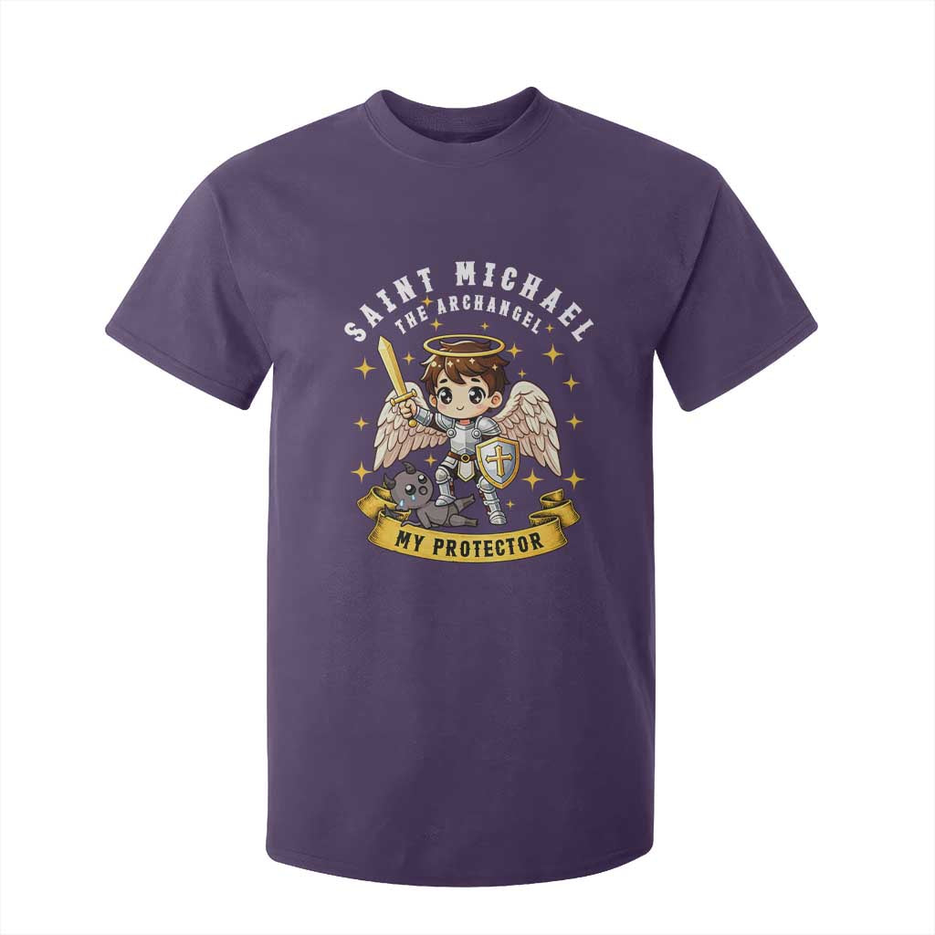 Funny Saint Michael Defeating Satan T Shirt For Kid Religious Faith Gift TS12 Purple Print Your Wear