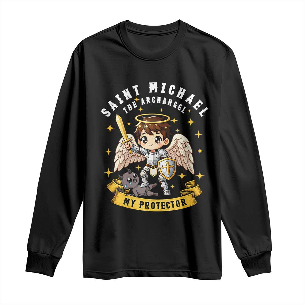 Funny Saint Michael Defeating Satan Long Sleeve Shirt Religious Faith Gift TS12 Black Print Your Wear