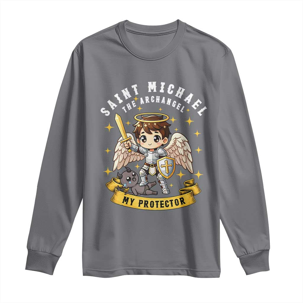 Funny Saint Michael Defeating Satan Long Sleeve Shirt Religious Faith Gift TS12 Charcoal Print Your Wear