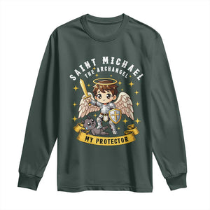 Funny Saint Michael Defeating Satan Long Sleeve Shirt Religious Faith Gift TS12 Dark Forest Green Print Your Wear