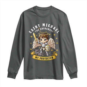 Funny Saint Michael Defeating Satan Long Sleeve Shirt Religious Faith Gift TS12 Dark Heather Print Your Wear