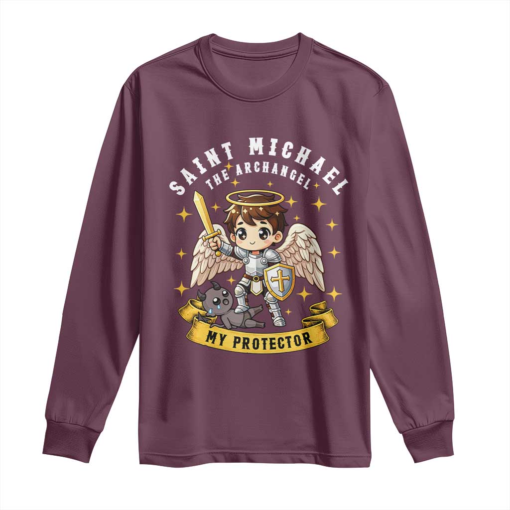 Funny Saint Michael Defeating Satan Long Sleeve Shirt Religious Faith Gift TS12 Maroon Print Your Wear