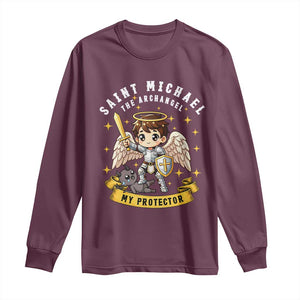 Funny Saint Michael Defeating Satan Long Sleeve Shirt Religious Faith Gift TS12 Maroon Print Your Wear