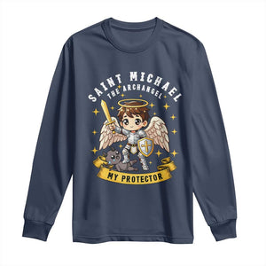 Funny Saint Michael Defeating Satan Long Sleeve Shirt Religious Faith Gift TS12 Navy Print Your Wear