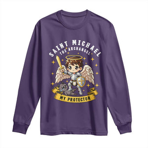 Funny Saint Michael Defeating Satan Long Sleeve Shirt Religious Faith Gift TS12 Purple Print Your Wear