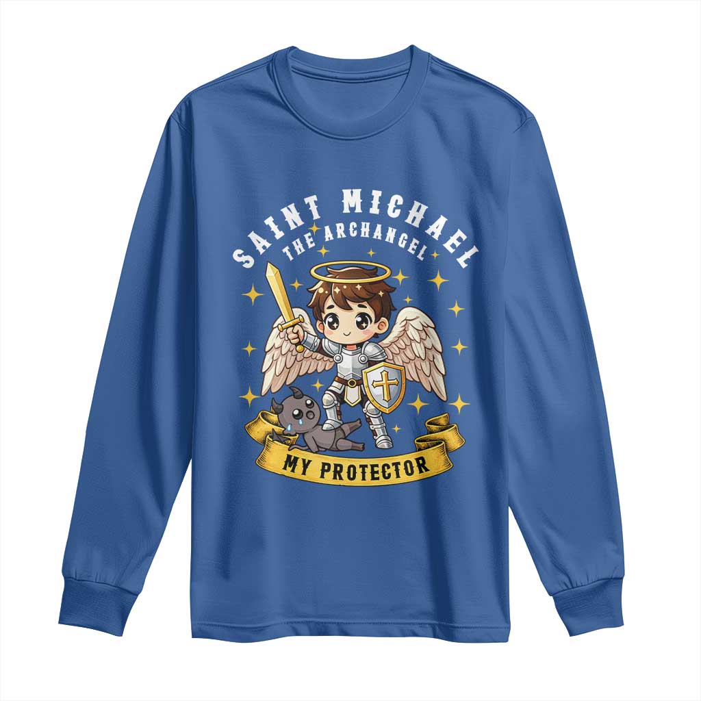 Funny Saint Michael Defeating Satan Long Sleeve Shirt Religious Faith Gift TS12 Royal Blue Print Your Wear