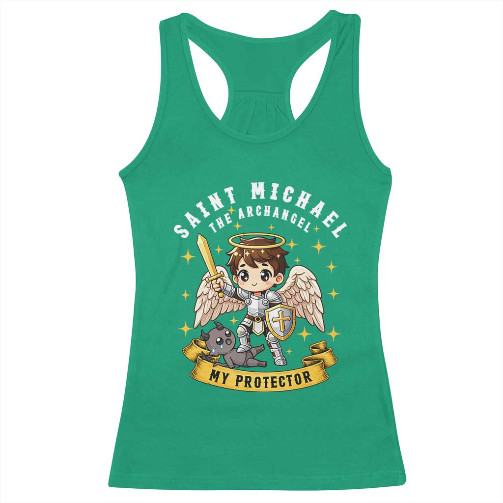 Funny Saint Michael Defeating Satan Racerback Tank Top Religious Faith Gift TS12 Irish Green Print Your Wear