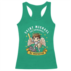 Funny Saint Michael Defeating Satan Racerback Tank Top Religious Faith Gift TS12 Irish Green Print Your Wear