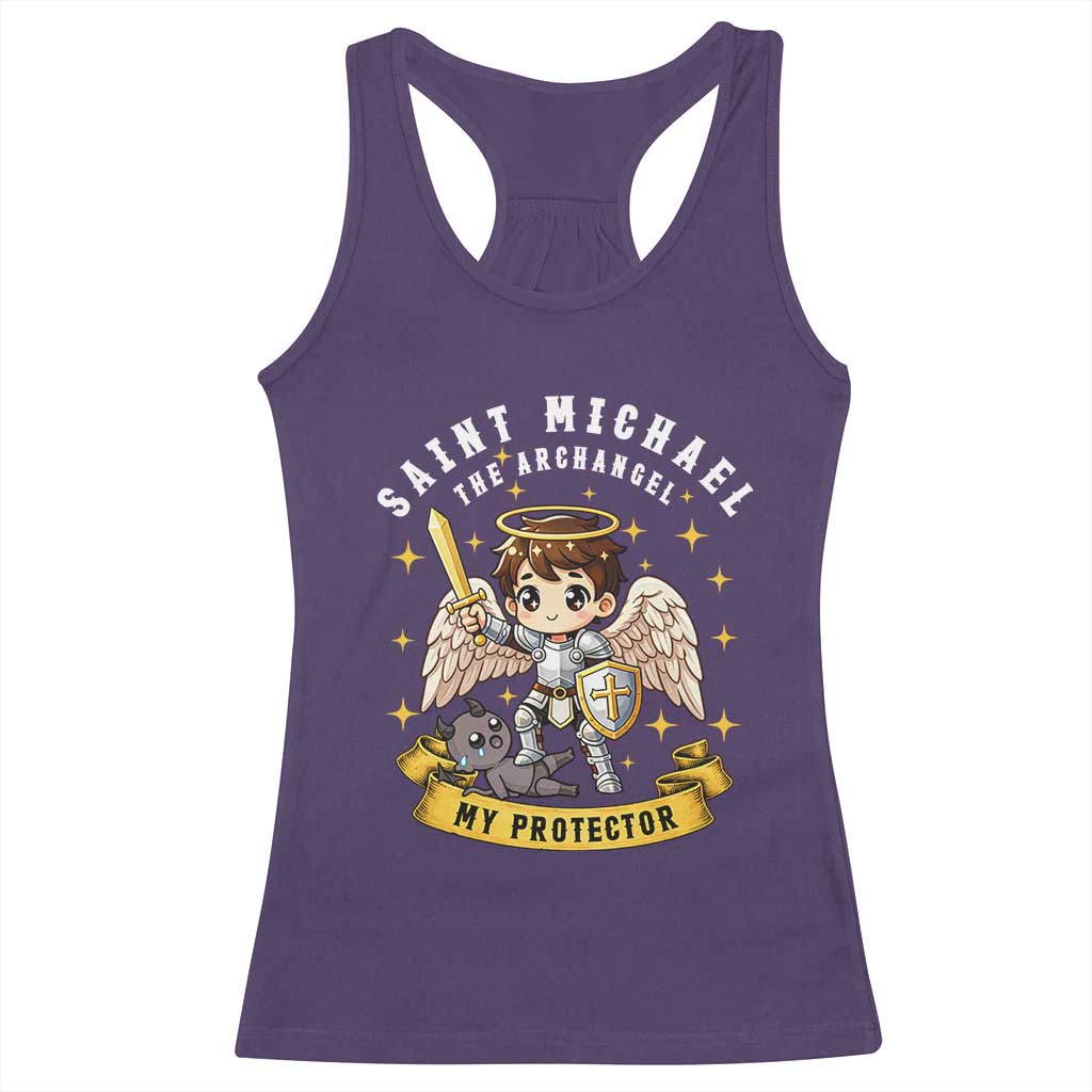 Funny Saint Michael Defeating Satan Racerback Tank Top Religious Faith Gift TS12 Purple Print Your Wear
