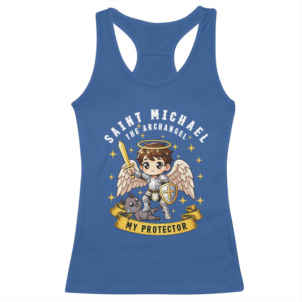 Funny Saint Michael Defeating Satan Racerback Tank Top Religious Faith Gift TS12 Royal Blue Print Your Wear