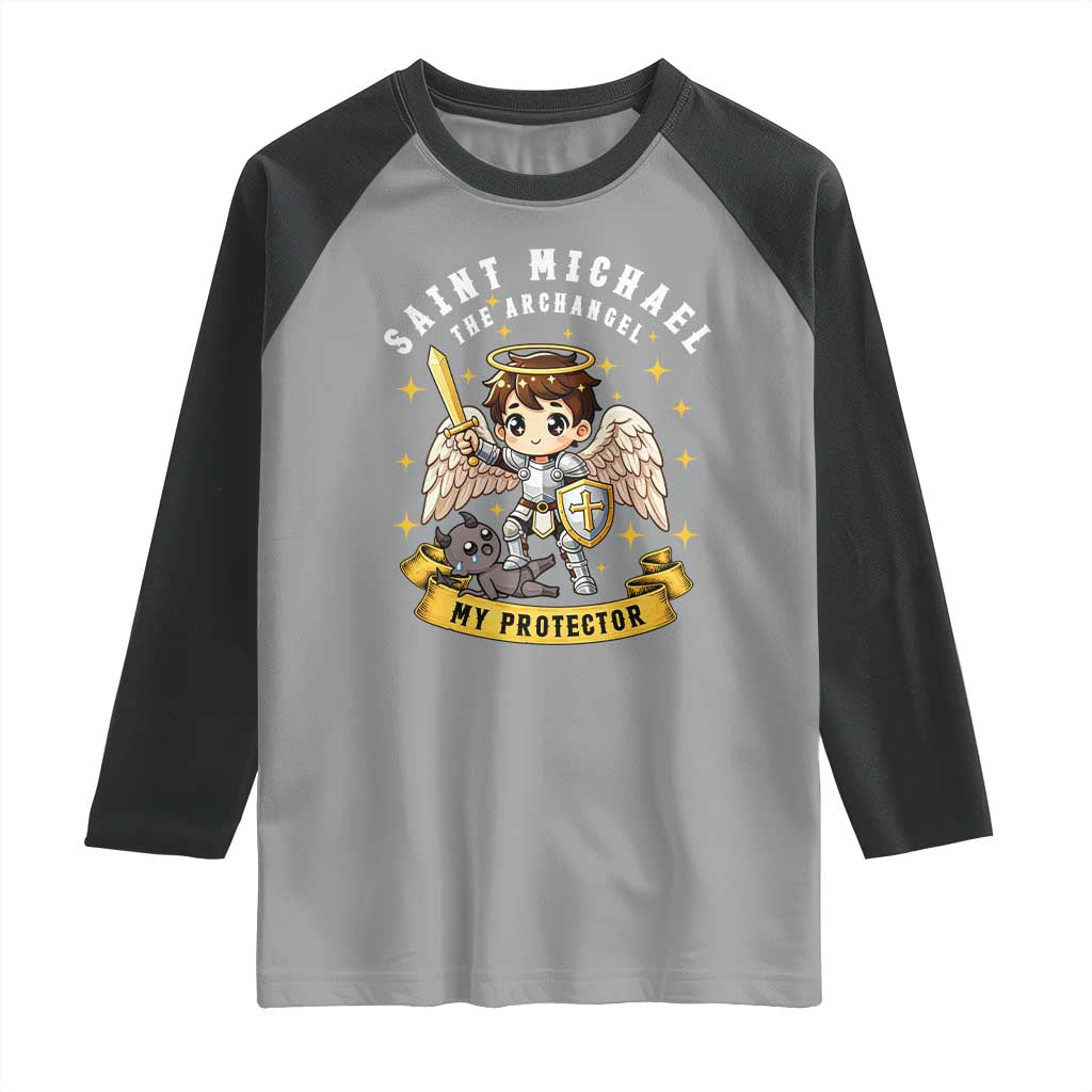 Funny Saint Michael Defeating Satan Raglan Shirt Religious Faith Gift TS12 Sport Gray Black Print Your Wear