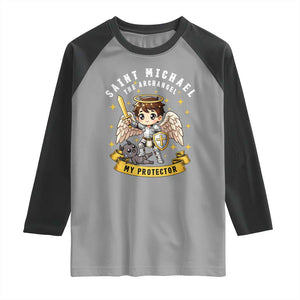 Funny Saint Michael Defeating Satan Raglan Shirt Religious Faith Gift TS12 Sport Gray Black Print Your Wear