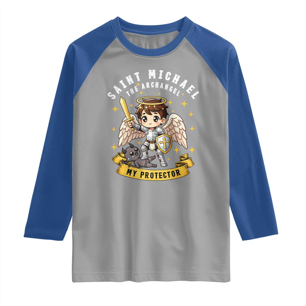 Funny Saint Michael Defeating Satan Raglan Shirt Religious Faith Gift TS12 Sport Gray Royal Print Your Wear
