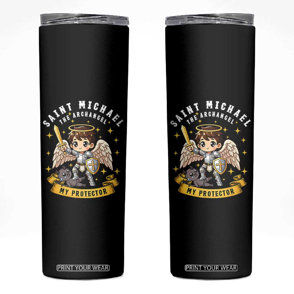 Funny Saint Michael Defeating Satan Skinny Tumbler Religious Faith Gift TS12 Black Print Your Wear