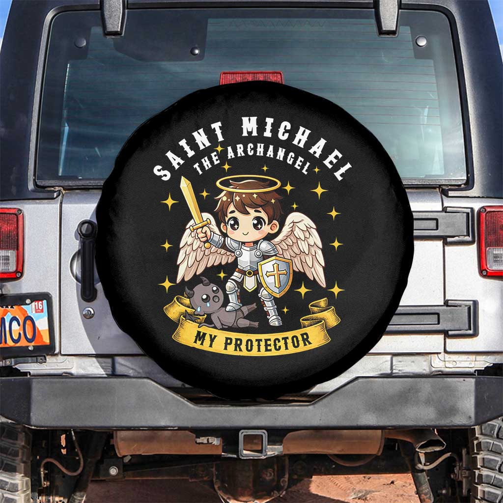 Funny Saint Michael Defeating Satan Spare Tire Cover Religious Faith Gift TS12 No hole Black Print Your Wear