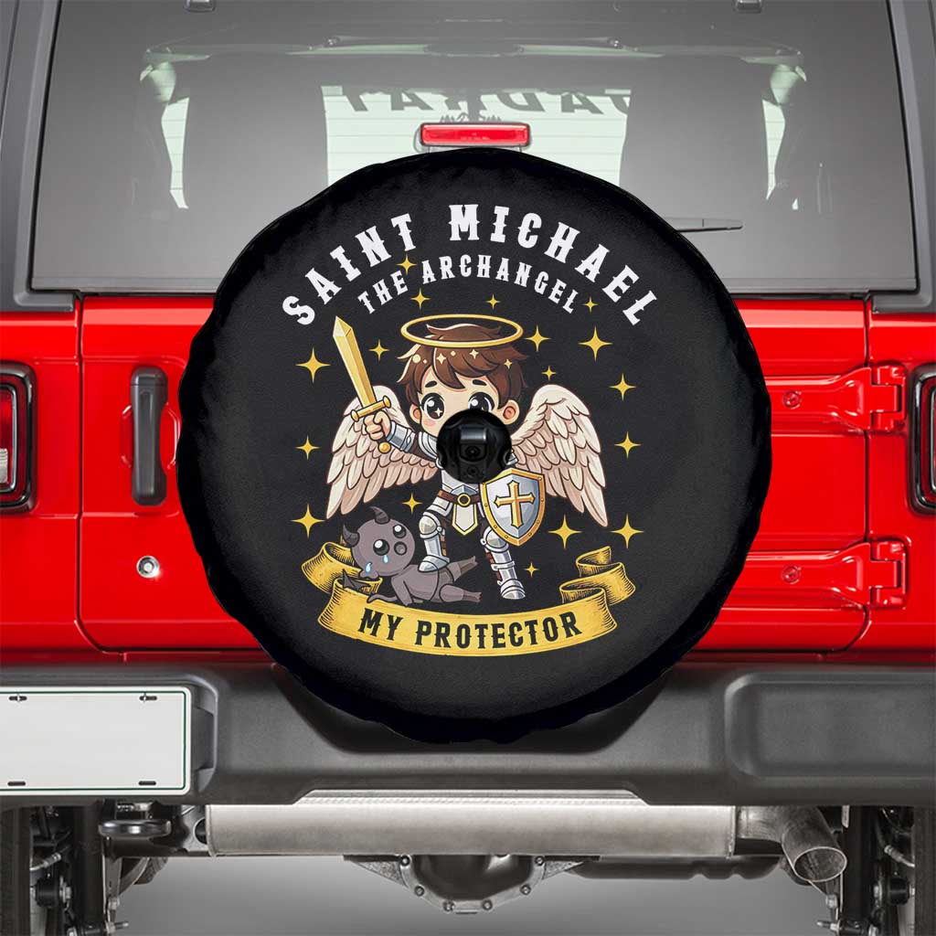 Funny Saint Michael Defeating Satan Spare Tire Cover Religious Faith Gift TS12 Black Print Your Wear