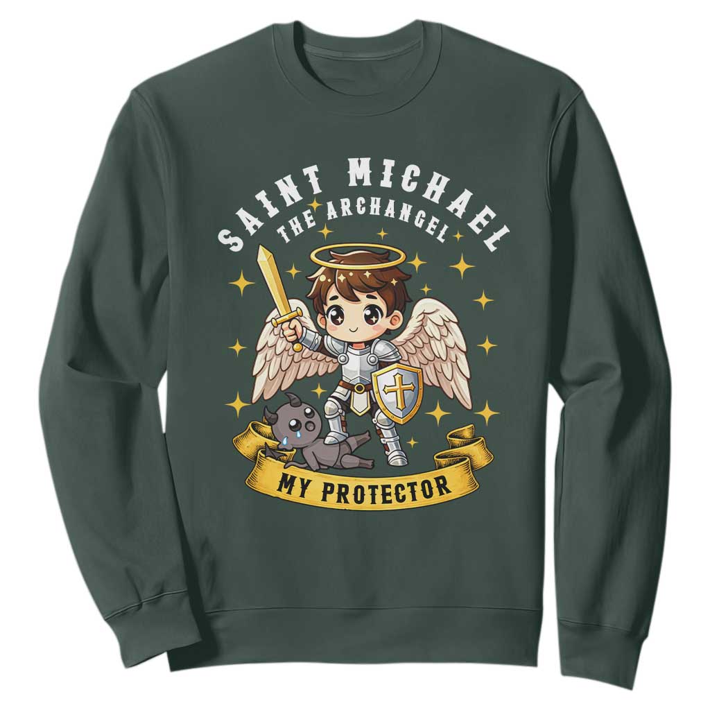 Funny Saint Michael Defeating Satan Sweatshirt Religious Faith Gift TS12 Dark Forest Green Print Your Wear