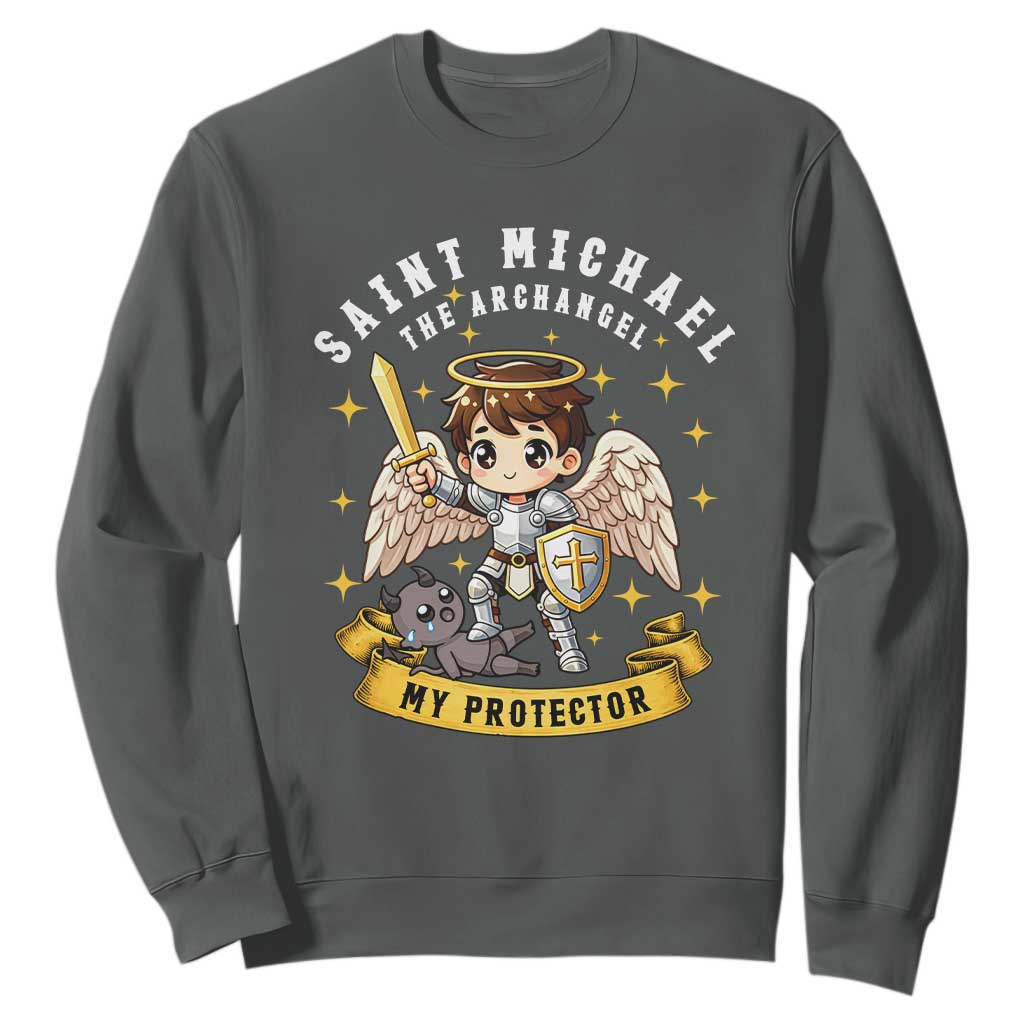 Funny Saint Michael Defeating Satan Sweatshirt Religious Faith Gift TS12 Dark Heather Print Your Wear