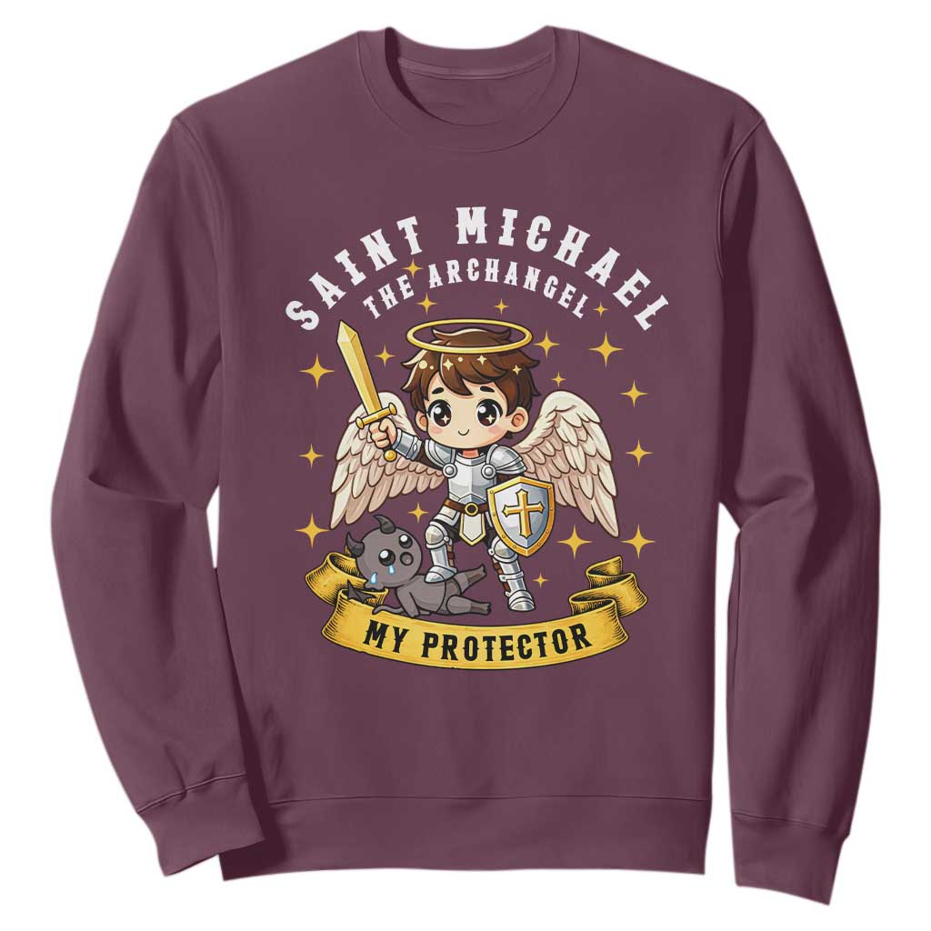 Funny Saint Michael Defeating Satan Sweatshirt Religious Faith Gift TS12 Maroon Print Your Wear