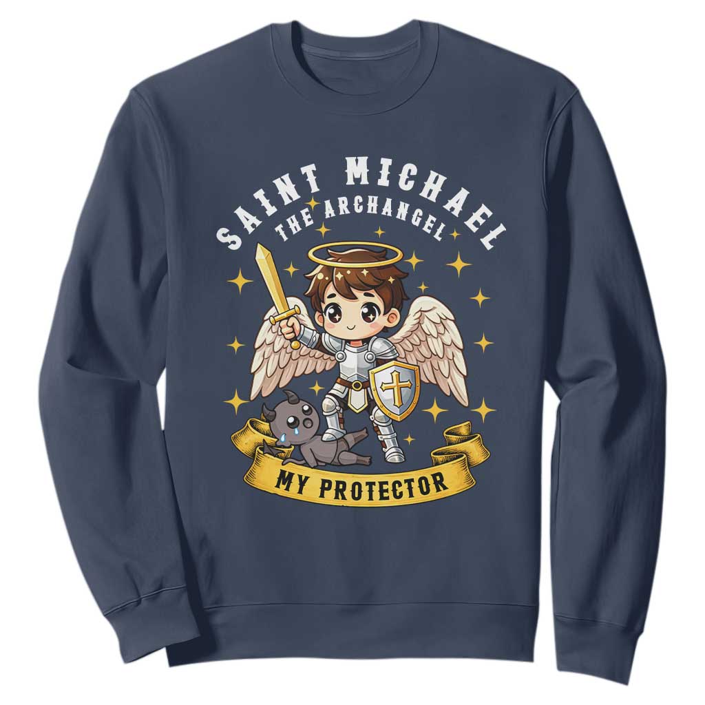 Funny Saint Michael Defeating Satan Sweatshirt Religious Faith Gift TS12 Navy Print Your Wear