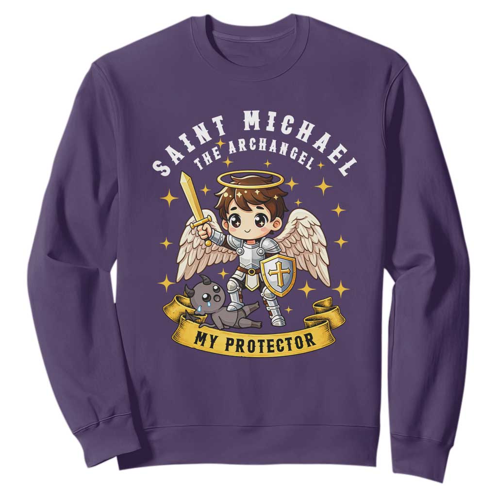 Funny Saint Michael Defeating Satan Sweatshirt Religious Faith Gift TS12 Purple Print Your Wear