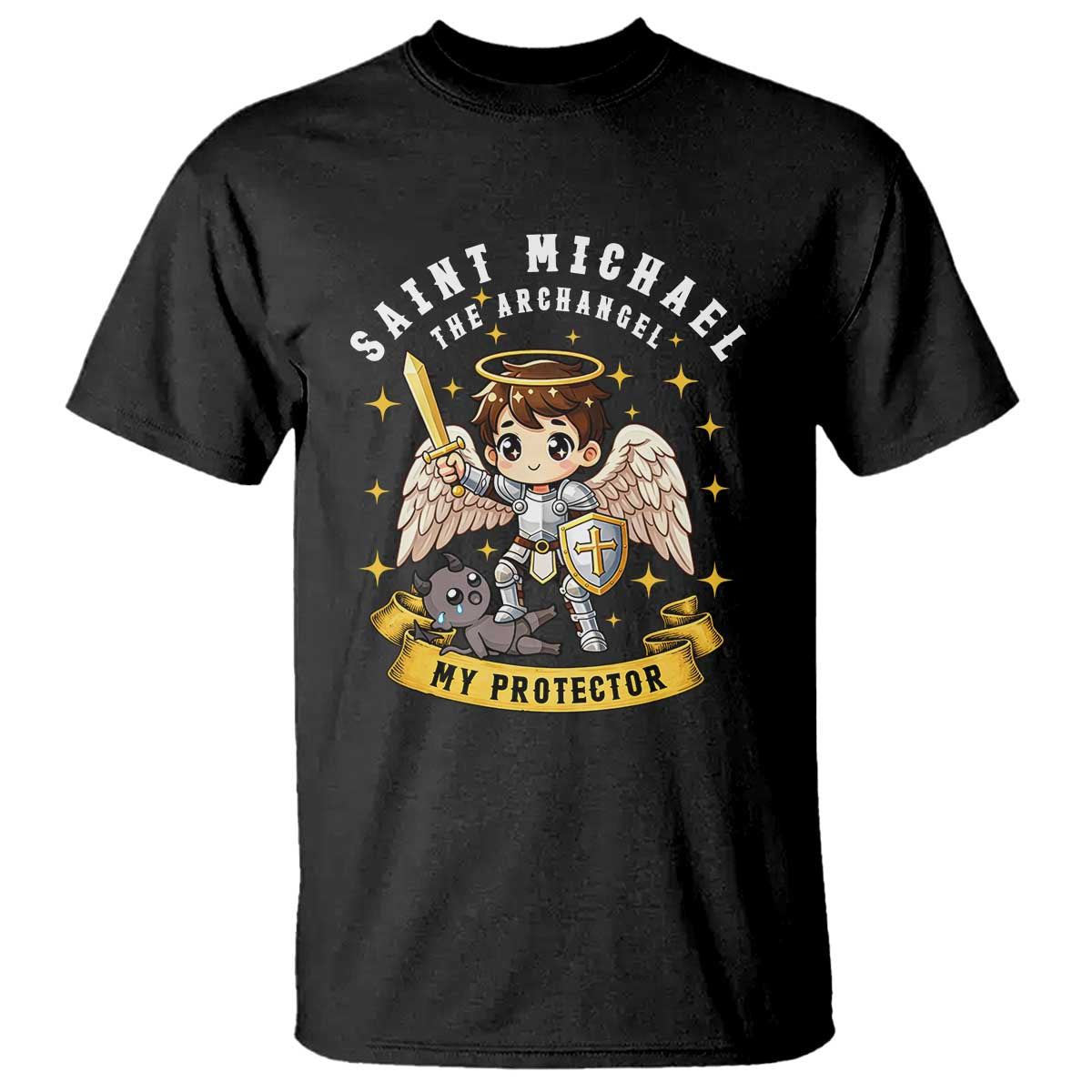 Funny Saint Michael Defeating Satan T Shirt Religious Faith Gift TS12 Black Print Your Wear