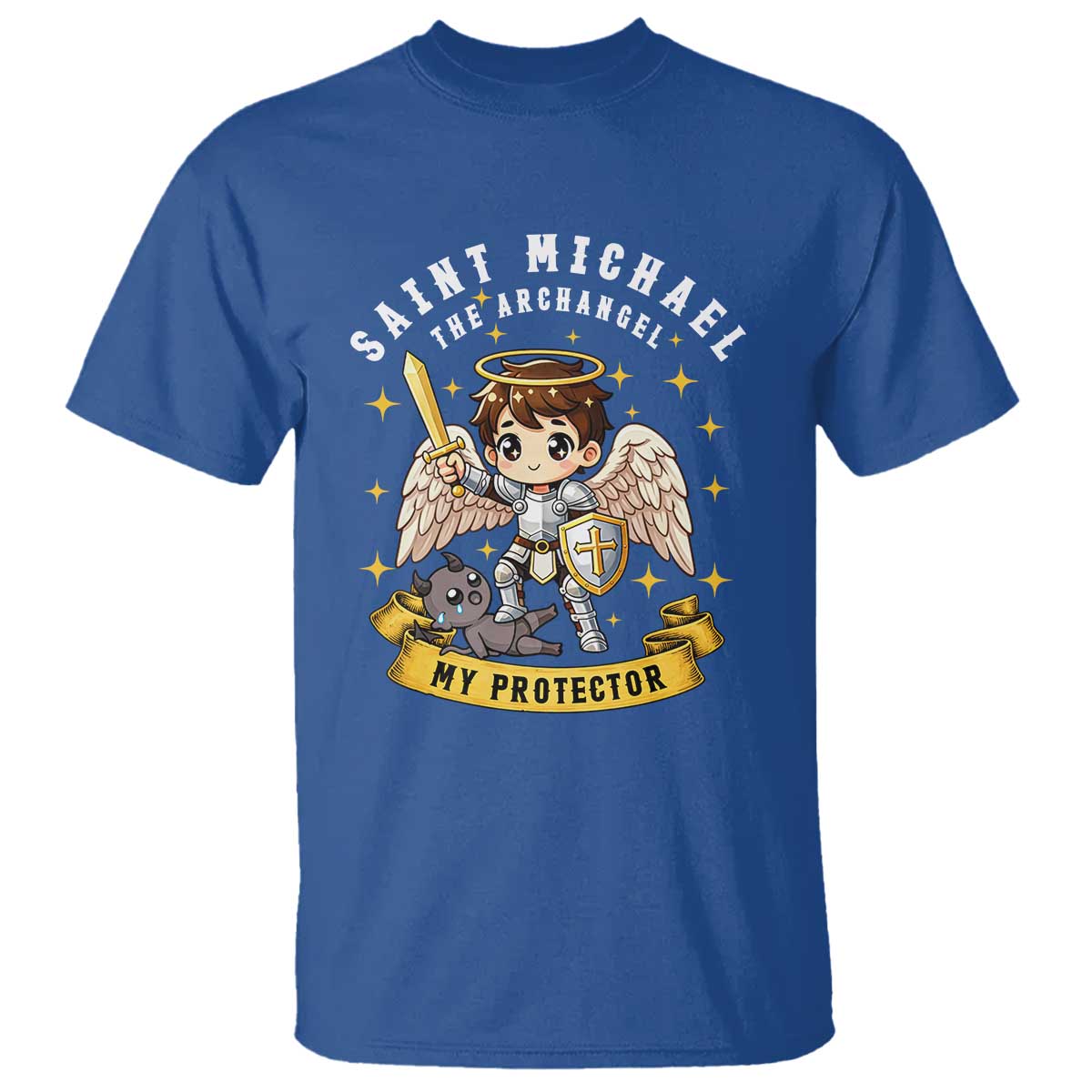 Funny Saint Michael Defeating Satan T Shirt Religious Faith Gift TS12 Royal Blue Print Your Wear