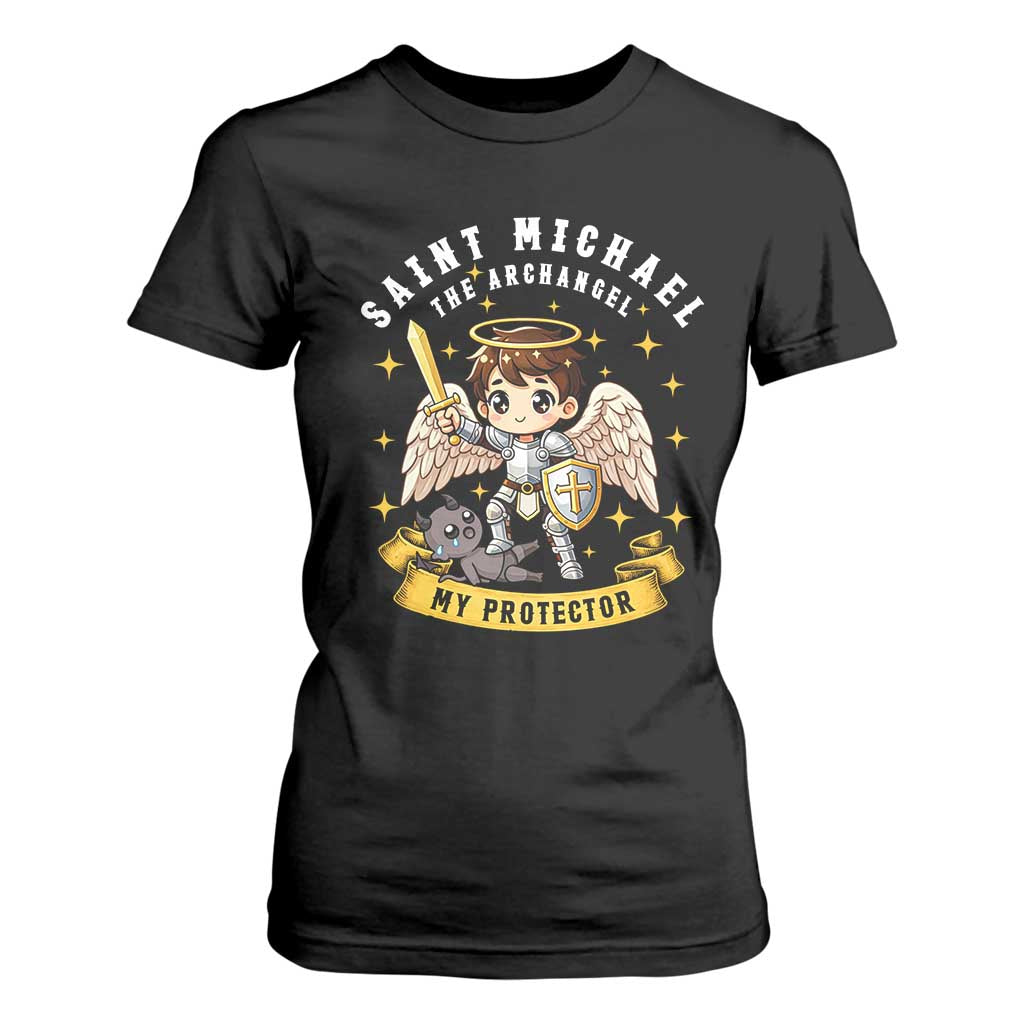 Funny Saint Michael Defeating Satan T Shirt For Women Religious Faith Gift TS12 Black Print Your Wear