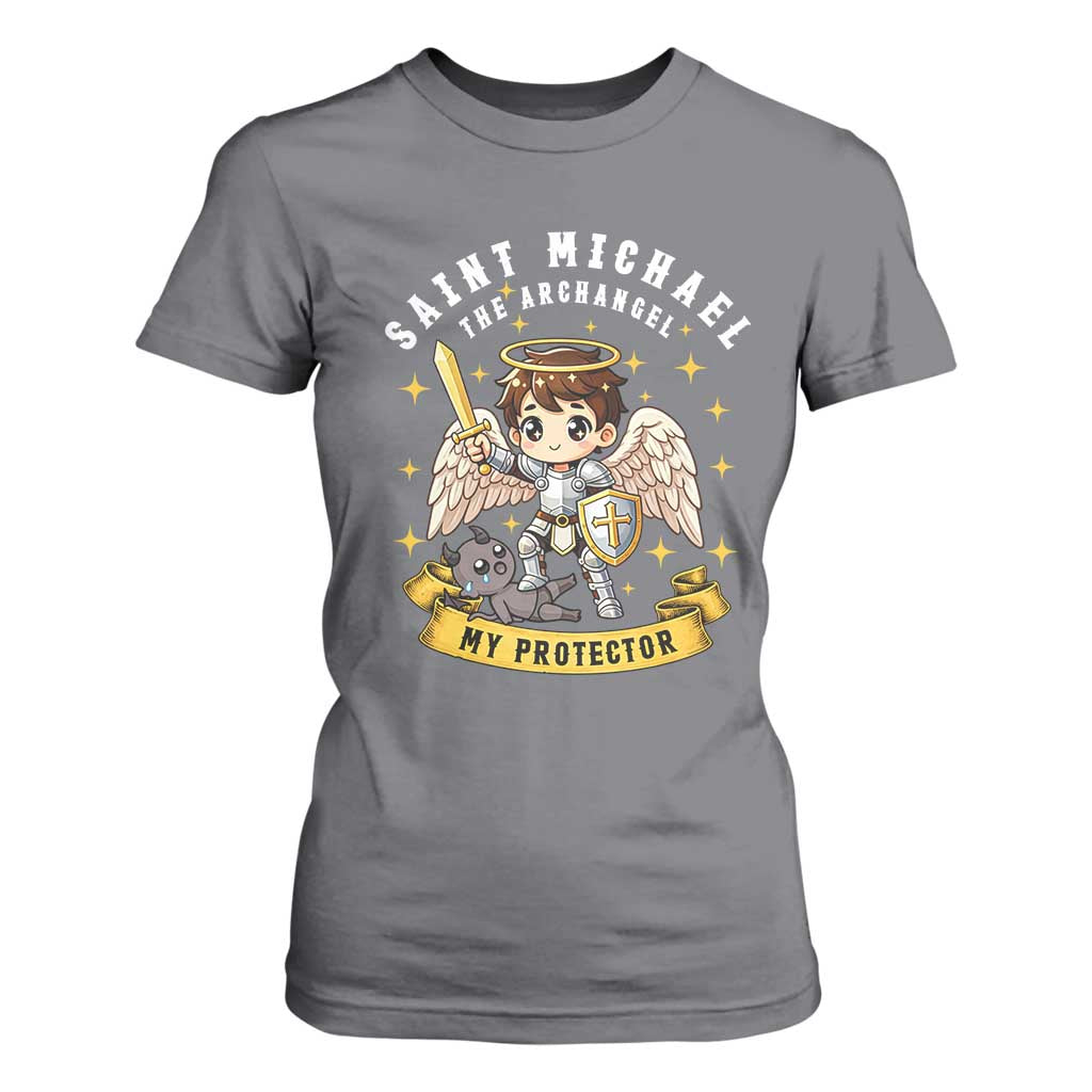 Funny Saint Michael Defeating Satan T Shirt For Women Religious Faith Gift TS12 Charcoal Print Your Wear