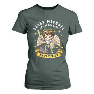 Funny Saint Michael Defeating Satan T Shirt For Women Religious Faith Gift TS12 Dark Forest Green Print Your Wear